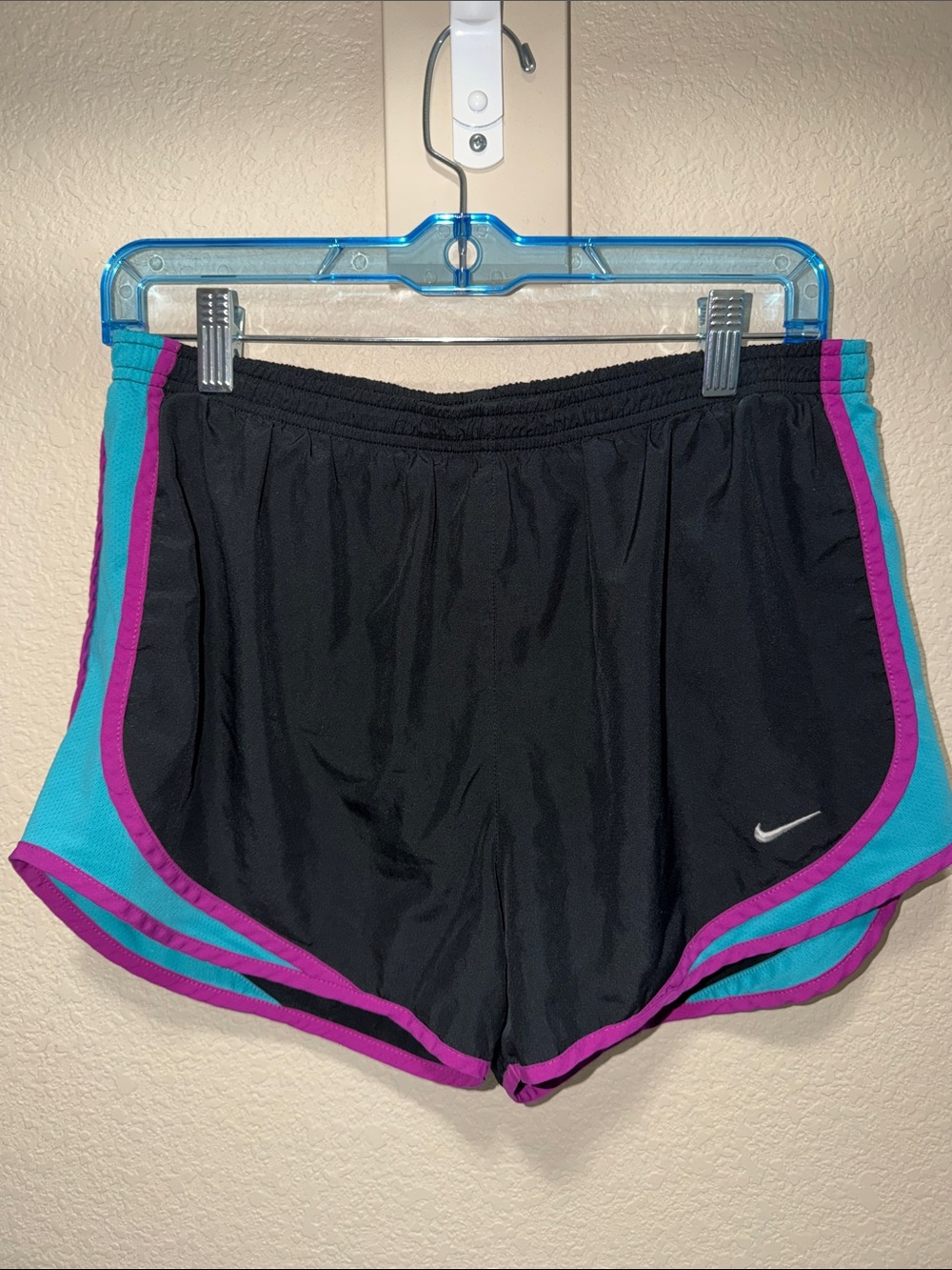 Nike Black Athletic Shorts with Teal & Purple Accents